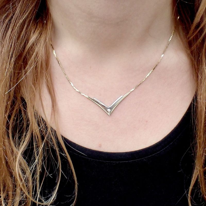 Image 10 of Gold necklace with a fixed pendant and diamond; 0.04 ct | 45.5 cm