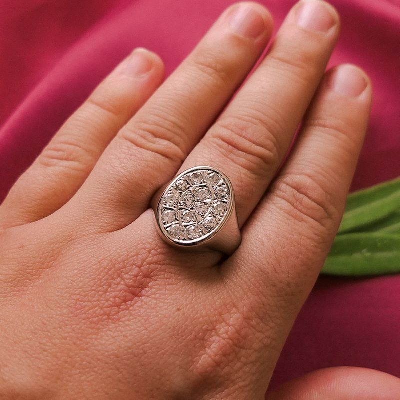 Image 4 of White gold oval signet ring with diamonds 0.86 ct.
