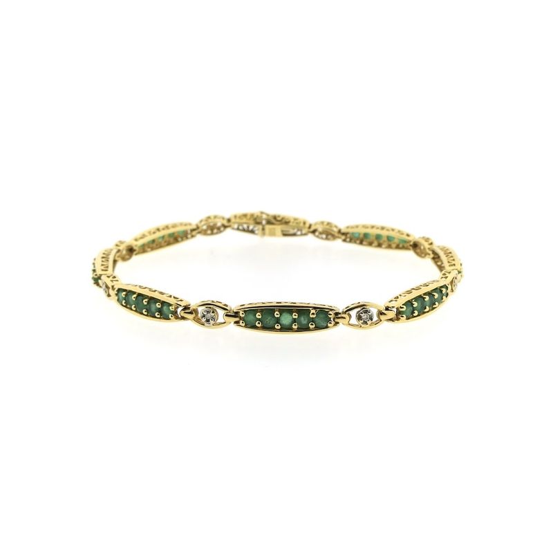 Image 7 of Gold bracelet with emerald and diamond; 0.04 ct. | 18.5 cm