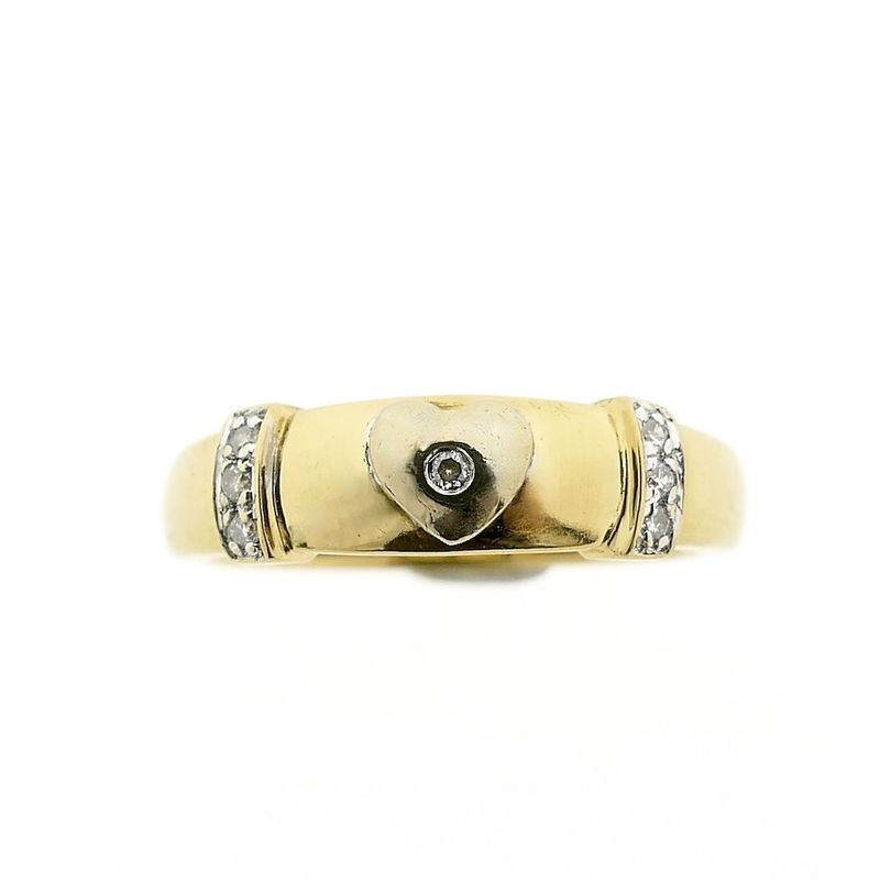 Image 3 of 18-karat two-tone gold ring with a heart and a 0.07-ct diamond.