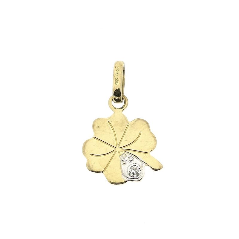 Image 1 of Gold pendant of a four-leaf clover with diamond | 0.01 ct.