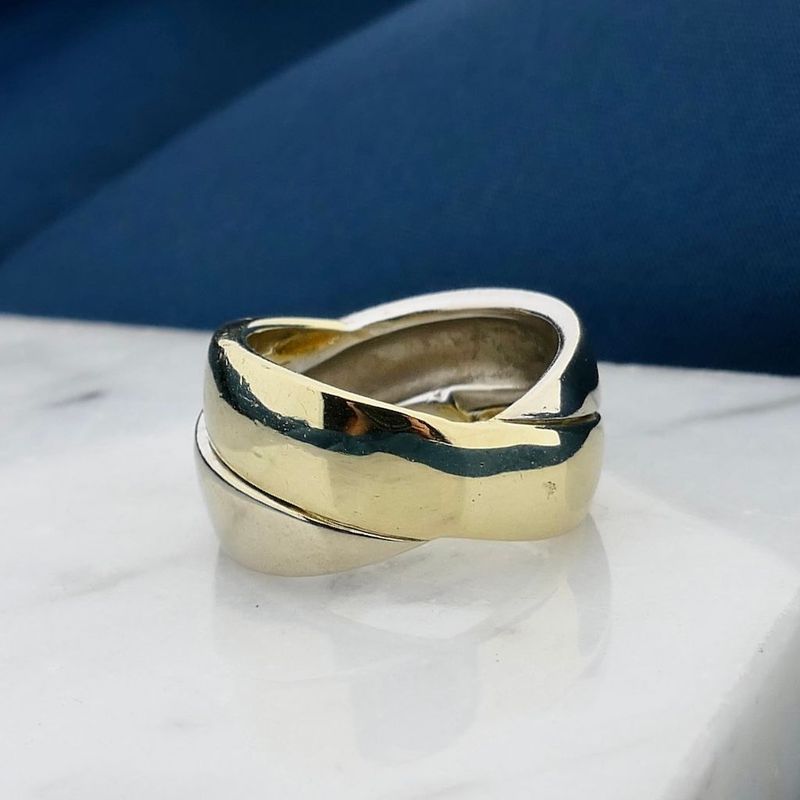 Afbeelding 2 van Bicolor gouden crossover ring