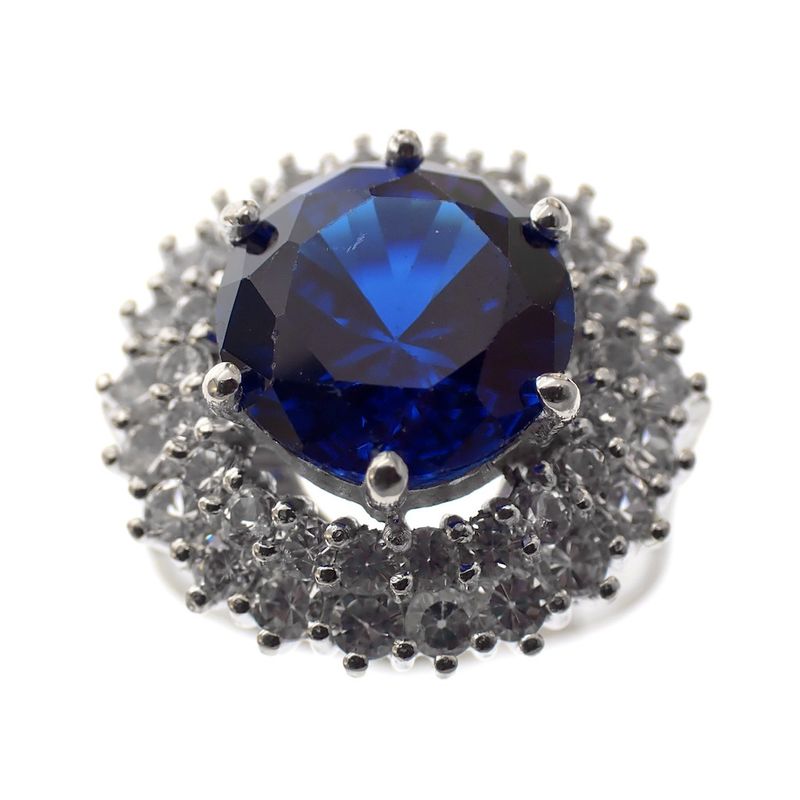 Image 2 of White gold cocktail ring with zirconia and synthetic sapphire