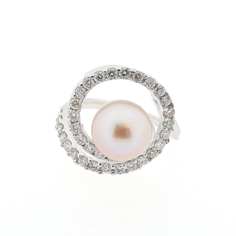 Image 3 of White gold ring with Tahitian pearl and diamonds; 1.08 ct.