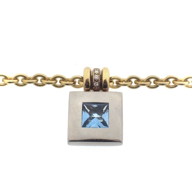 Image 4 of Two-tone gold necklace with topaz and diamond; 0.06 ct.