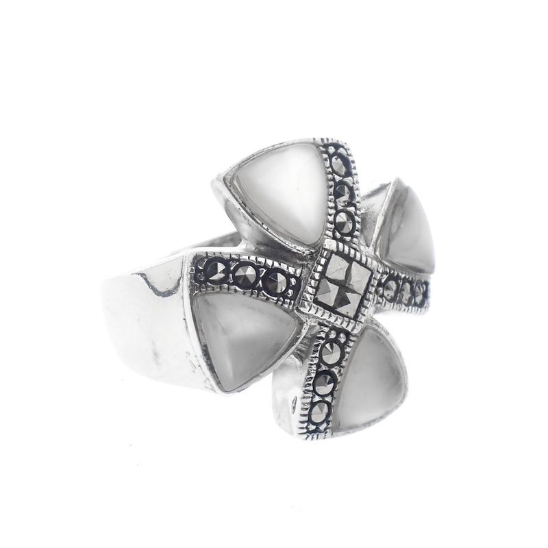 Image 10 of Silver ring with mother of pearl and marcasite