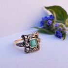 Image 2 of Gold Art Deco ring with emerald and rose-cut diamonds | Approx. 0.18 ct.