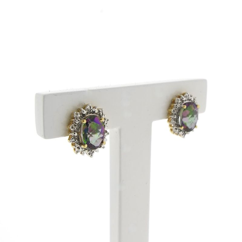 Image 5 of Gold stud earrings with mystical topaz
