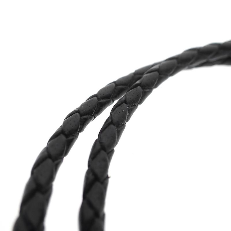 Image 5 of Pandora Moments double-woven black leather bracelet; Silver; | 34 cm