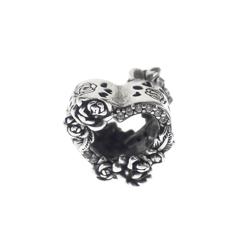 Image 3 of Pandora Charm; Silver; Open Heart and Rose Charm
