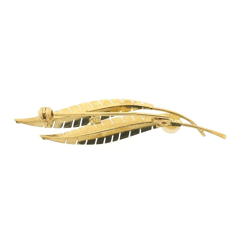 Image 2 of Gold feather brooch with pearl