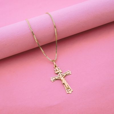 Image 2 of Gold pendant of cross with corpus | INRI