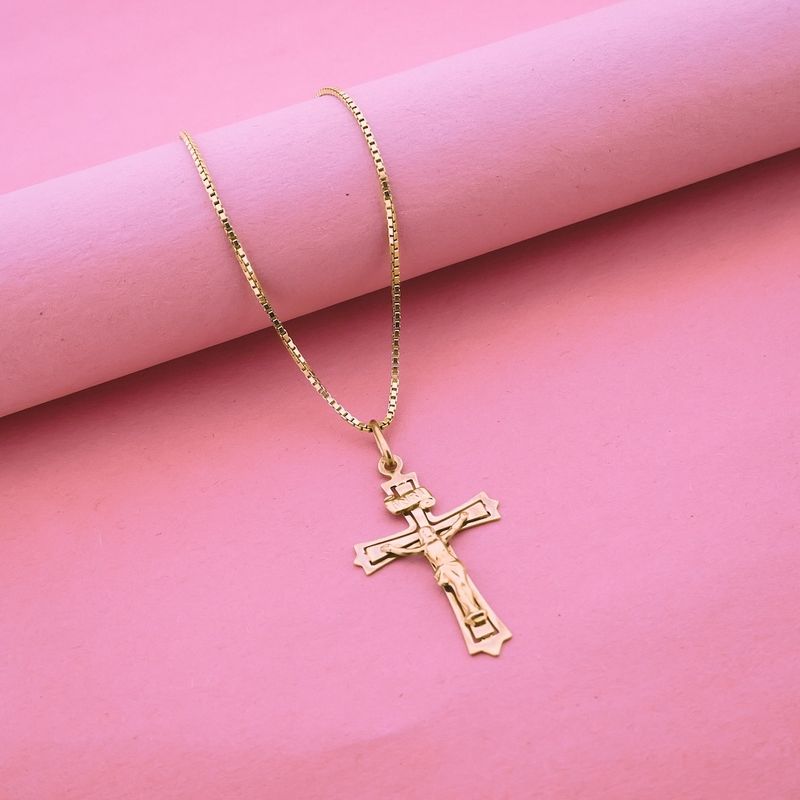 Image 2 of Gold pendant of cross with corpus | INRI
