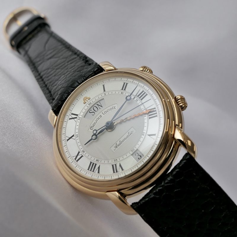 Image 5 of Maurice Lacroix Masterpiece Reveil; Automatic 18k gold men's watch with alarm clock