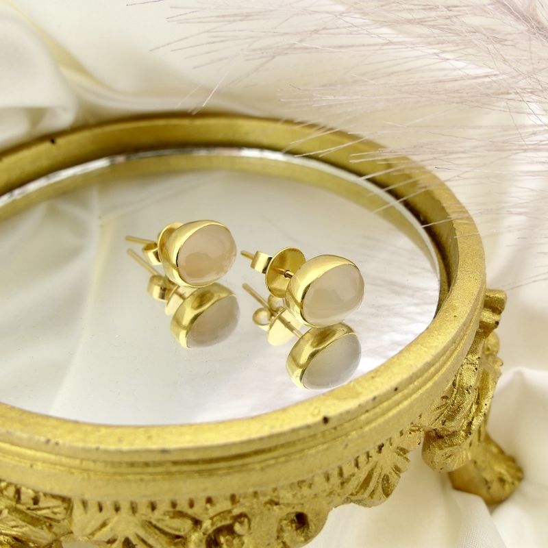 Image 2 of Gold stud earrings with moonstone