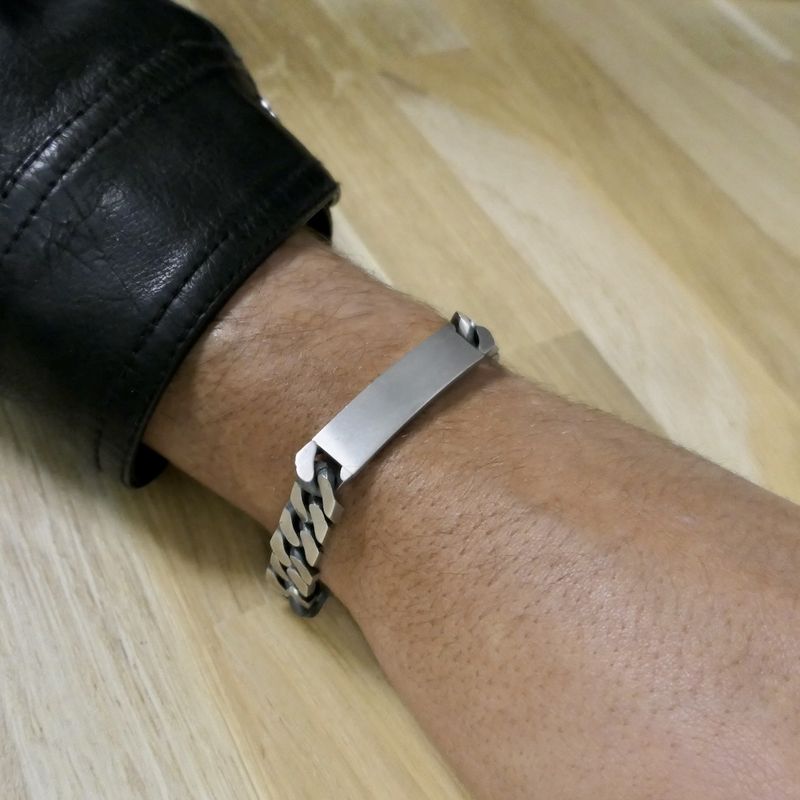 Image 11 of Silver robust gourmet link bracelet with engraving plate | 22 cm