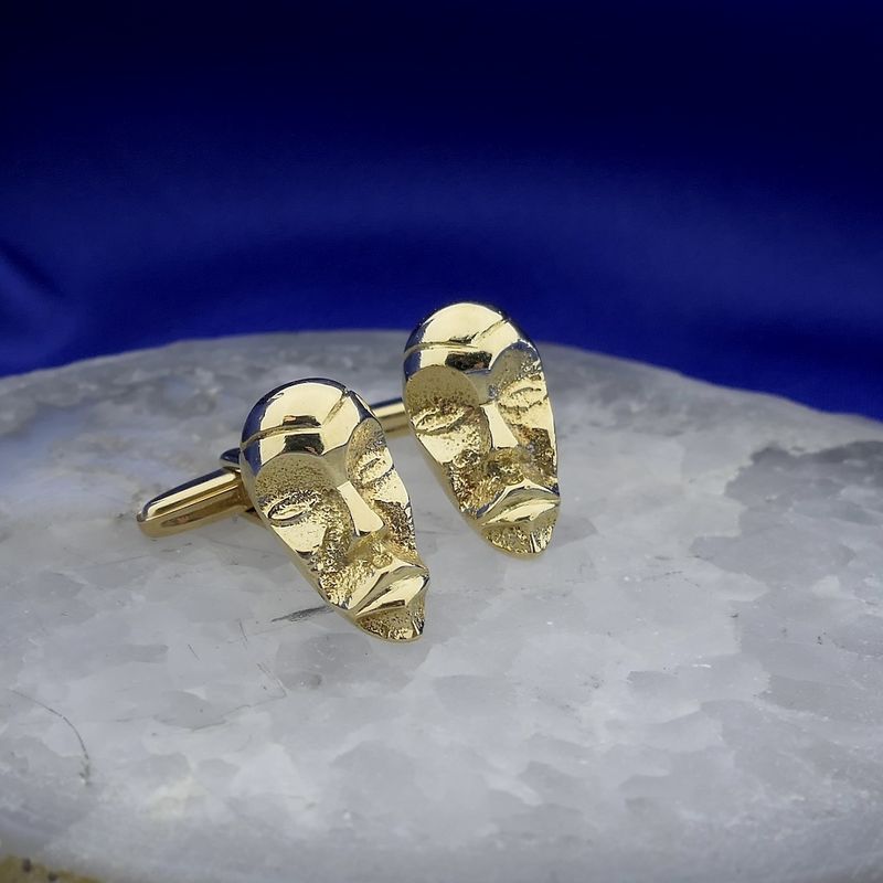 Image 6 of Gold cufflinks with artistic facial shapes