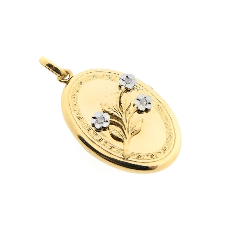 Image 6 of 18K Two-tone medallion pendant with rose-cut diamonds | 0.03 ct.