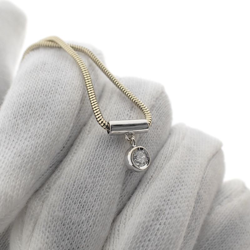 Image 3 of Gold snake link chain with diamond pendant; 0.17 ct. | 39 cm