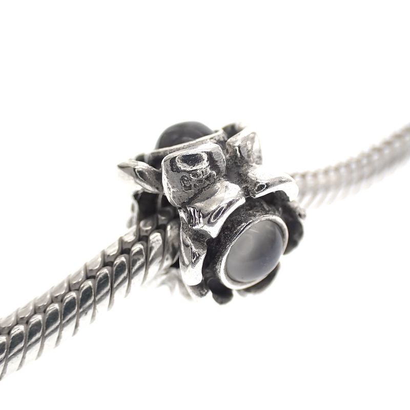 Image 2 of Pandora charm; Silver; Silver Flower Charm with moonstones