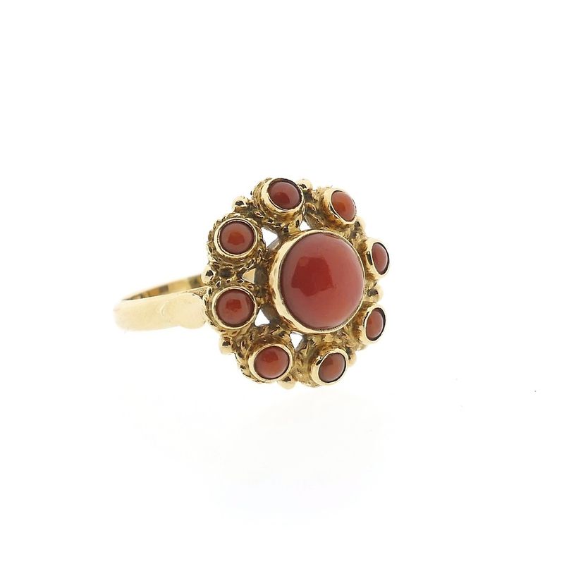 Image 3 of Gold entourage ring with red coral