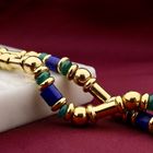 Afbeelding 2 van Gouden ketting met lapis lazuli en malachiet | 43,5 cm