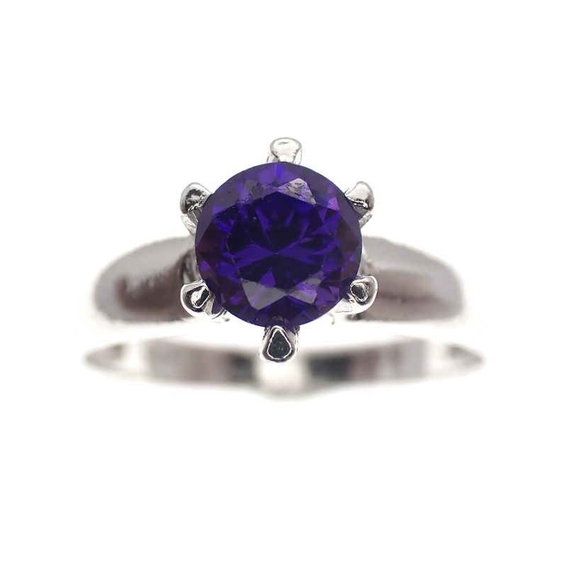 Image 2 of Silver solitaire ring with purple zirconia