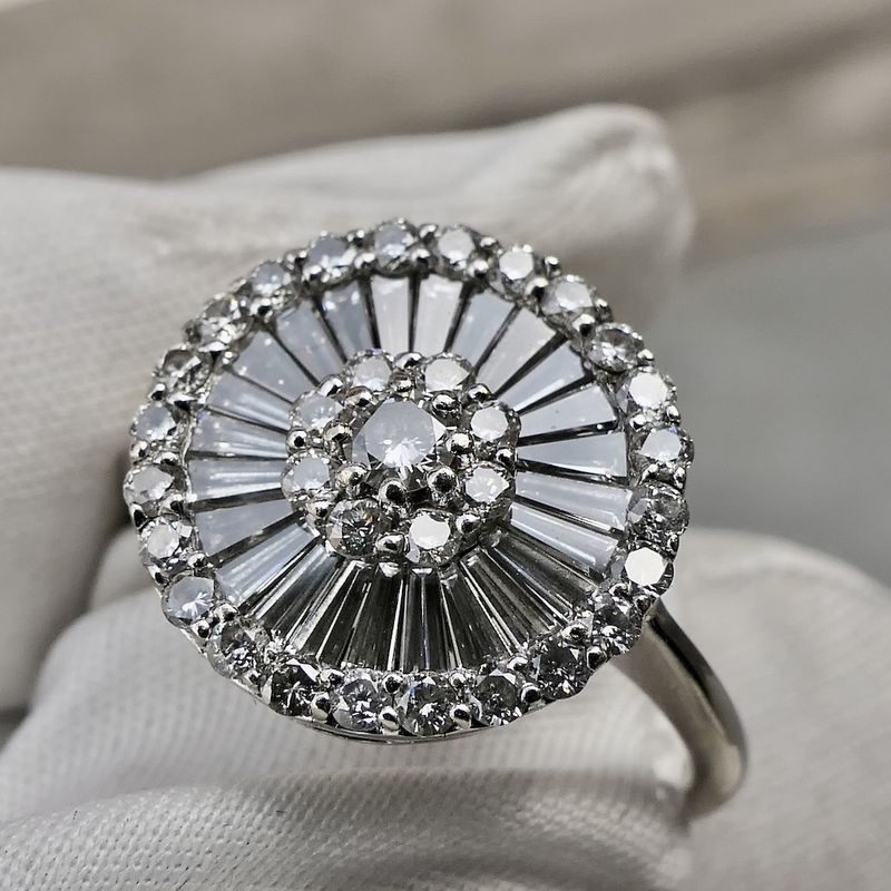 Image 3 of 18-karat white gold vintage cocktail ring with 1.96 ct. diamonds.