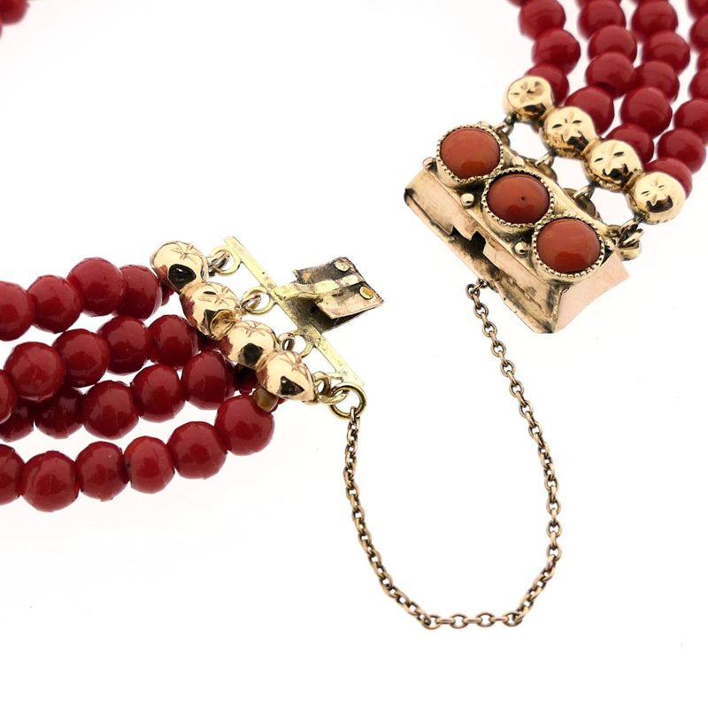 Image 6 of Antique Blood Coral Bead Bracelet with Gold Clasp