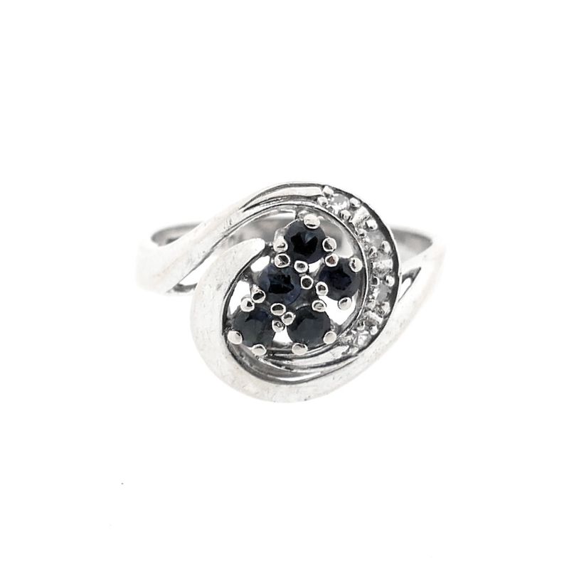Image 7 of White gold ring with sapphire and diamond | 0.06 ct.