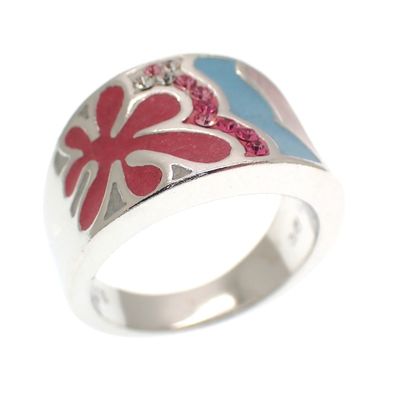 Silver pink fantasy ring with zirconia and enamel; S. Oliver Image 1 of Silver pink fantasy ring with zirconia and enamel; S. Oliver