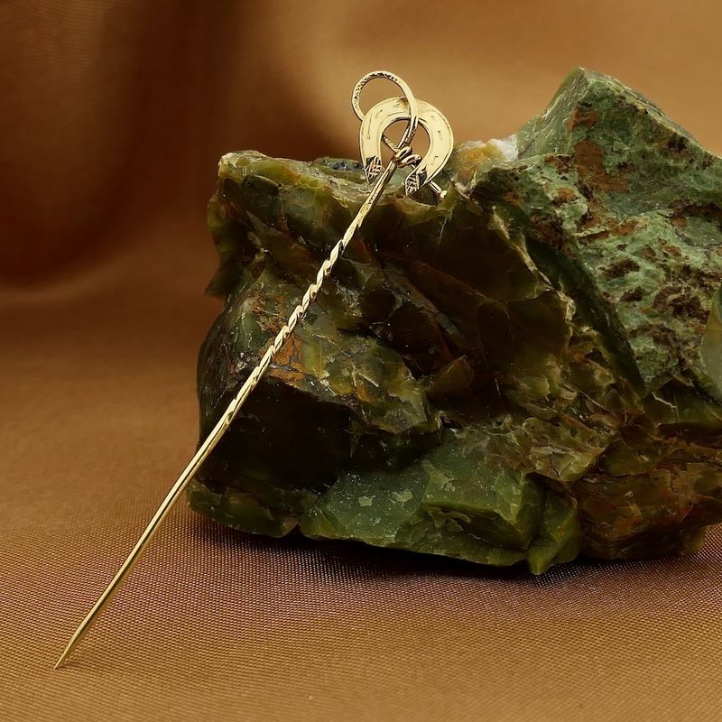 Image 2 of Gold lapel pin, horseshoe tie pin with whip