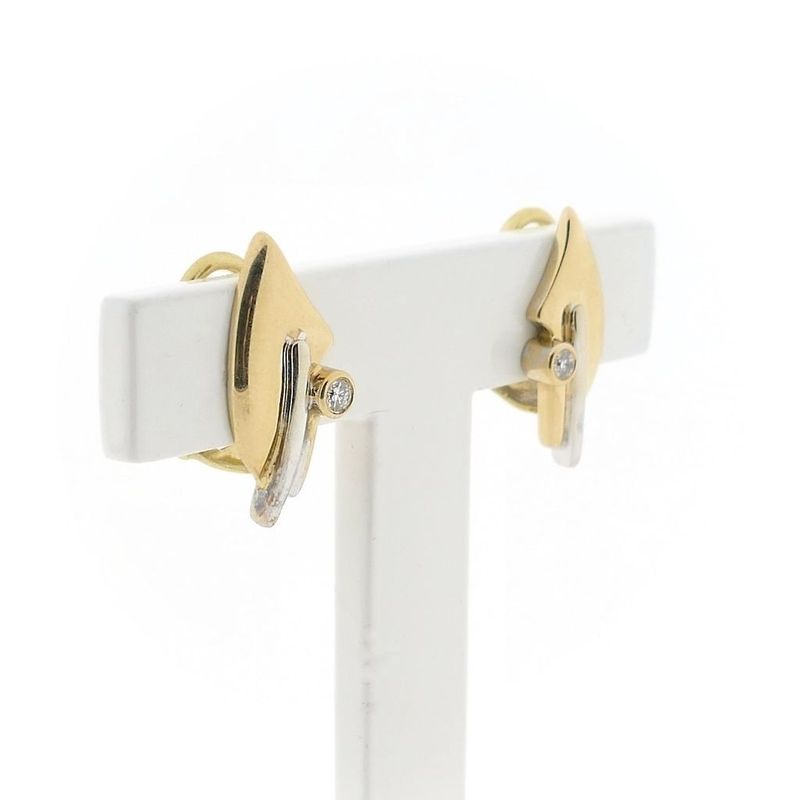 Image 3 of Two-tone gold clip-on earrings with diamonds; 0.04 ct.