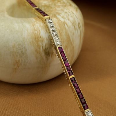Image 2 of Gold bar link bracelet with rubies and diamonds