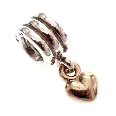 Pandora charm; Silver with gold; Hanging Golden Heart Image 1 of Pandora charm; Silver with gold; Hanging Golden Heart