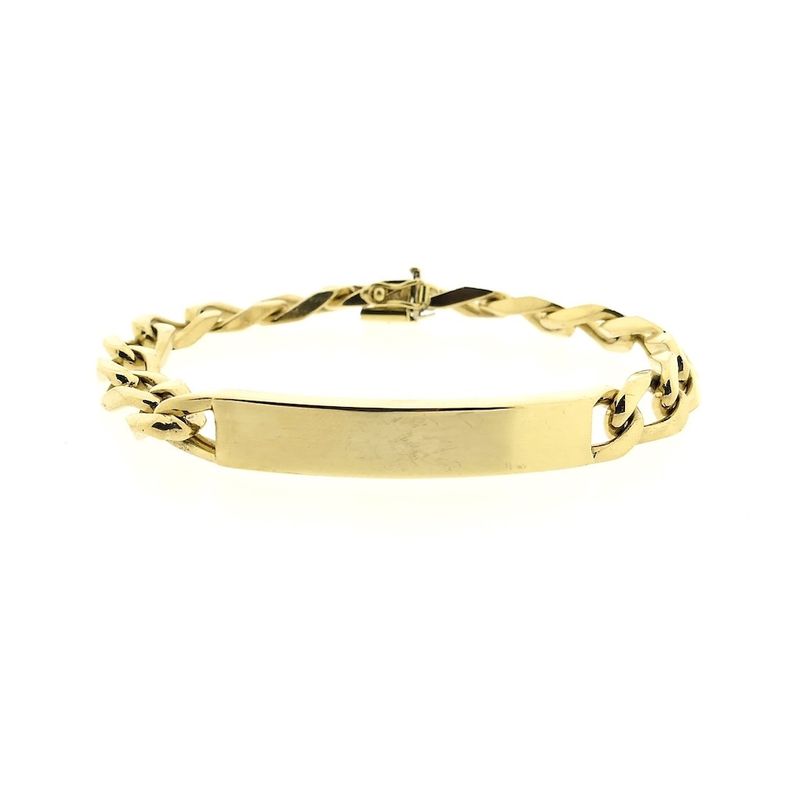 Image 4 of Exclusive gold flat gourmet link bracelet with engraving plate; BREV | 21.5 cm