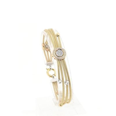 Afbeelding 1 van Tricolor gouden schakelarmband met zirconia