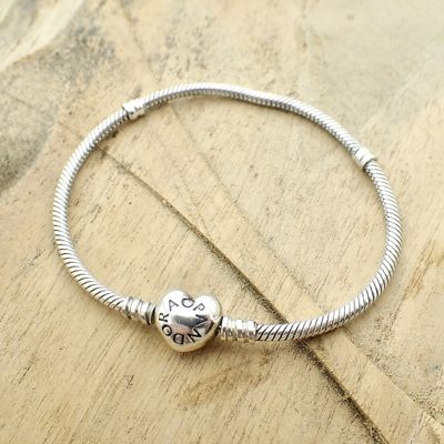 Image 2 of Pandora Moments bracelet with heart clasp; Silver; Snake Chain | 20 cm