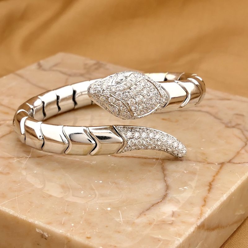 Image 2 of Leo Pizzo white gold 'Serpentine' cuff bracelet with diamonds; Size XS
