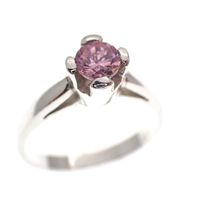 Silver solitaire ring with light pink zirconia