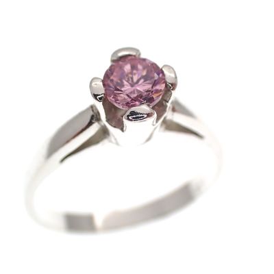 Image 1 of Silver solitaire ring with light pink zirconia