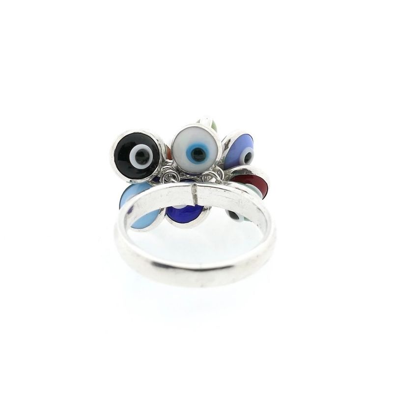 Image 4 of Silver ring with multiple colored Nazar eye charms