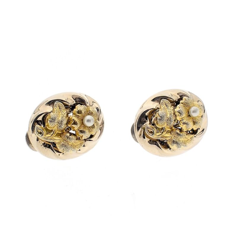 Image 5 of Two-tone gold-plated clip-on earrings with pearl