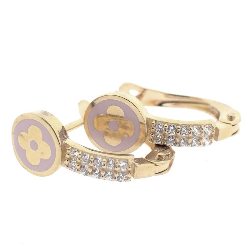 Image 3 of 16.8 ct. Gold stud earrings with enamel flower and zirconia