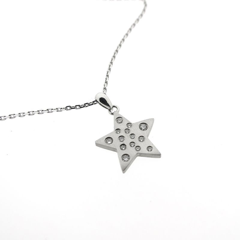 Image 3 of Platinum anchor link necklace with diamond star pendant