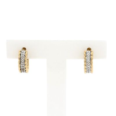 Image 1 of Bicolor gold earrings with diamonds; 0.10 ct.