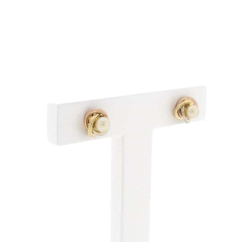 Image 5 of Tricolor gold stud earrings with pearl