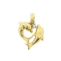 Gold pendant of two dolphins with diamond 0.015 ct.