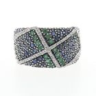 Image 6 of White gold ring with sapphire, emerald and diamonds; Approx. 0.28 ct.