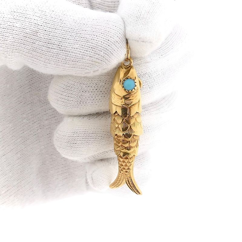 Afbeelding 10 van Gouden hanger van een vis met Turquoise